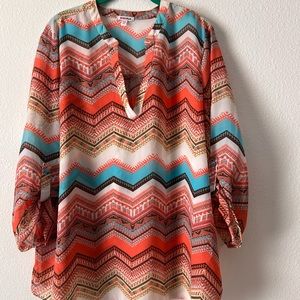 Bongo Plus colorful cuffed sleeve Blouse, Size‎ 2X, Looks like new